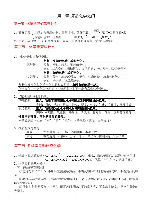 沪教版-初三化学第一、二章知识点