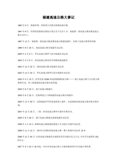 福建高速公路发展大事记
