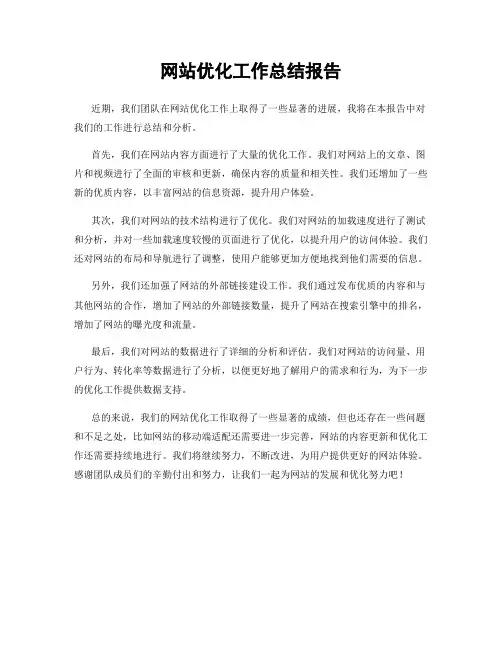 网站优化工作总结报告