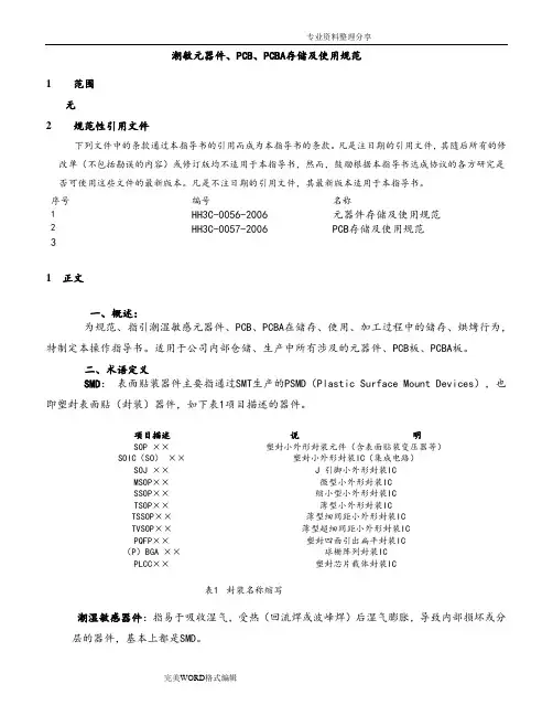 潮敏元器件存储和使用
