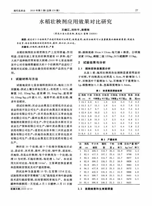 水稻壮秧剂应用效果对比研究