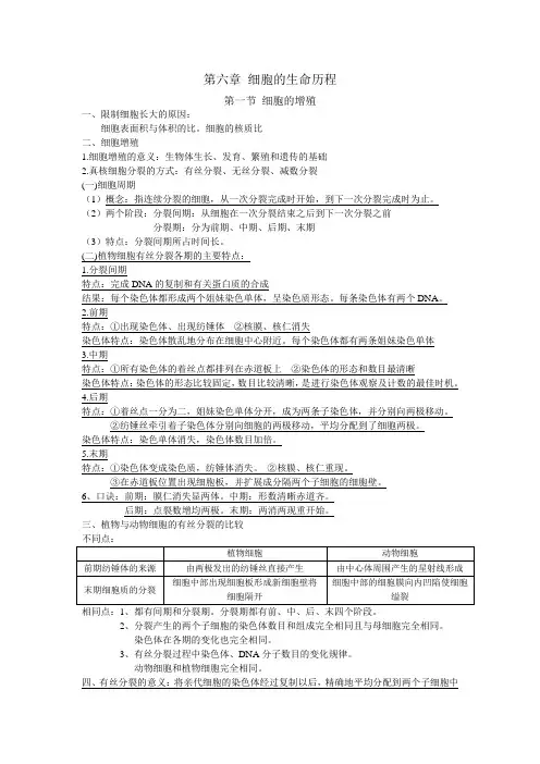 必修一 第六章 细胞的生命历程 知识点