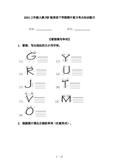 2024三年级人教PEP版英语下学期期中复习考点知识练习
