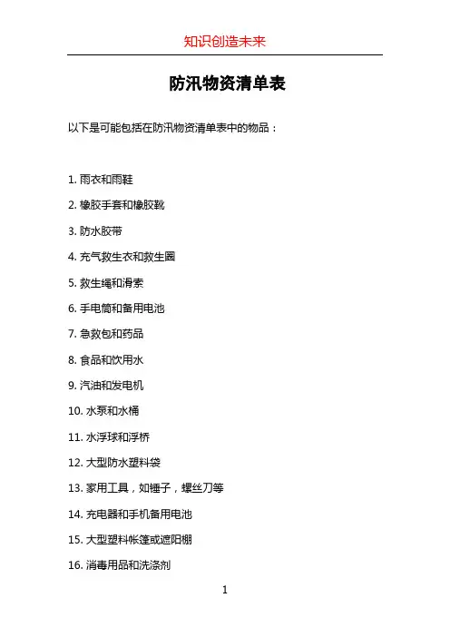 防汛物资清单表 