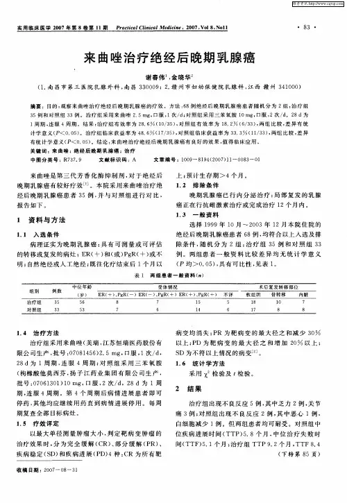 来曲唑治疗绝经后晚期乳腺癌