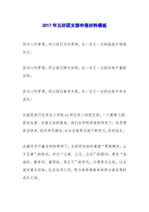 2017年五好团支部申报材料模板