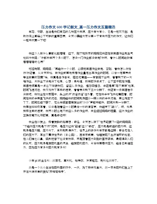 压力作文600字记叙文_高一压力作文五篇精选