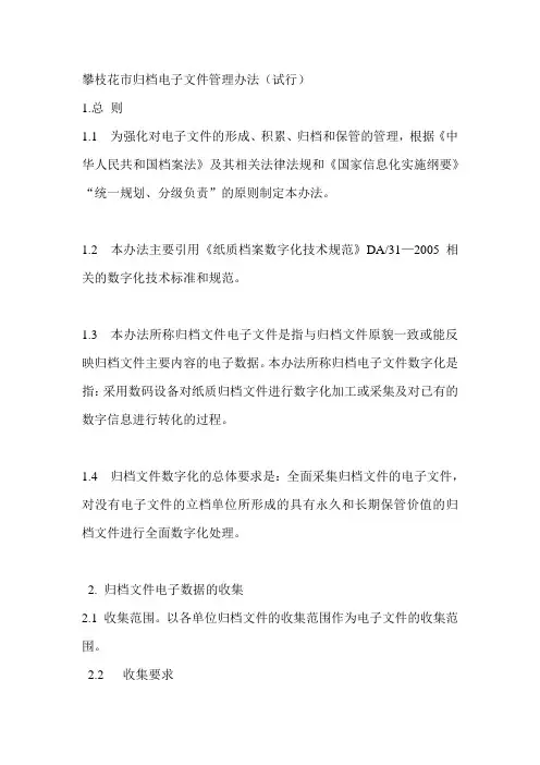 攀枝花市归档电子文件管理办法