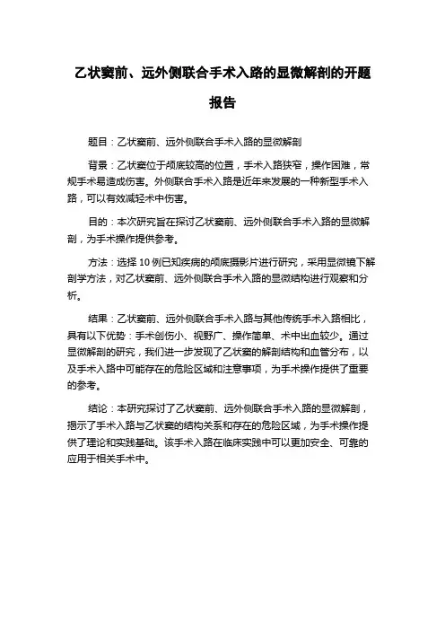乙状窦前、远外侧联合手术入路的显微解剖的开题报告
