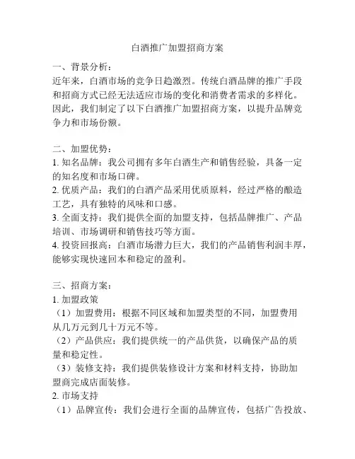 白酒推广加盟招商方案