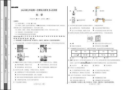 2019年3月2019届九年级第一次模拟大联考(山东卷)化学卷(考试版)