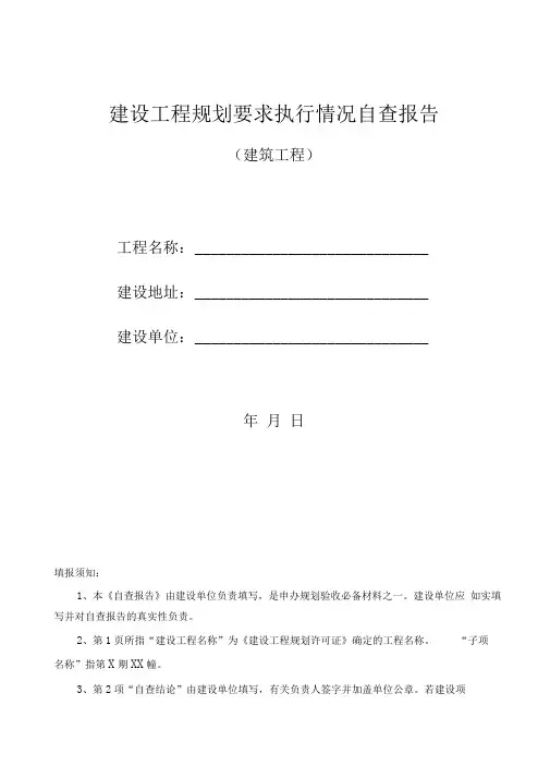 规划实施情况自查报告