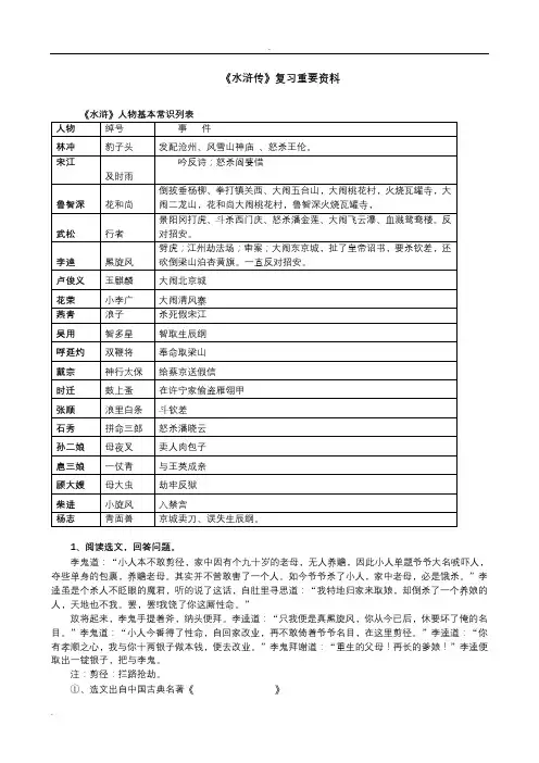 水浒传复习重要资料含答案