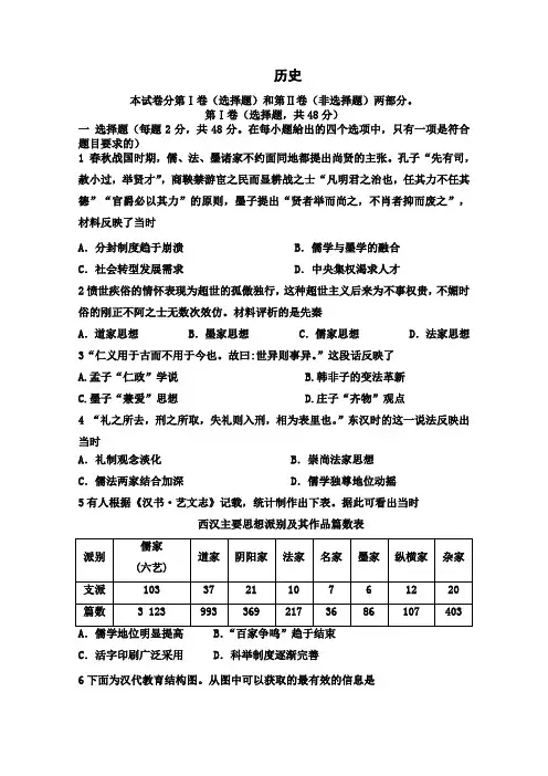 四川省攀枝花市第十五中学2019-2020学年高二上学期第一次月考历史试卷 Word版含答案