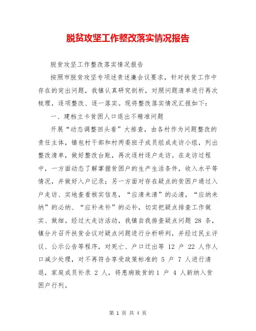 脱贫攻坚工作整改落实情况报告
