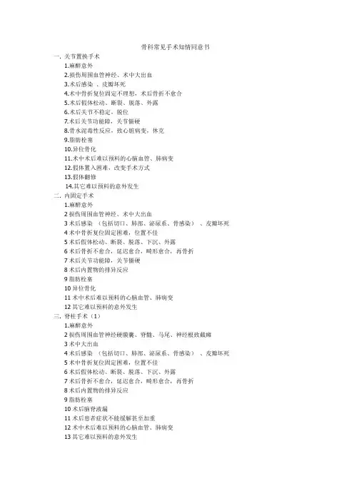 骨科常见手术知情同意书