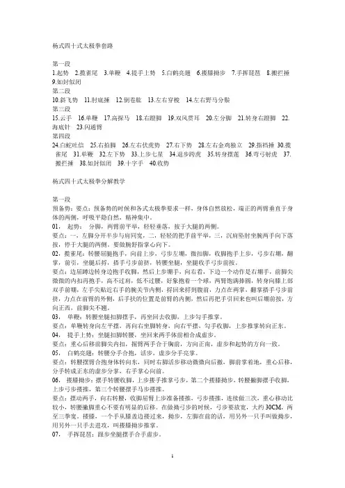 杨氏四十式太极拳拳谱