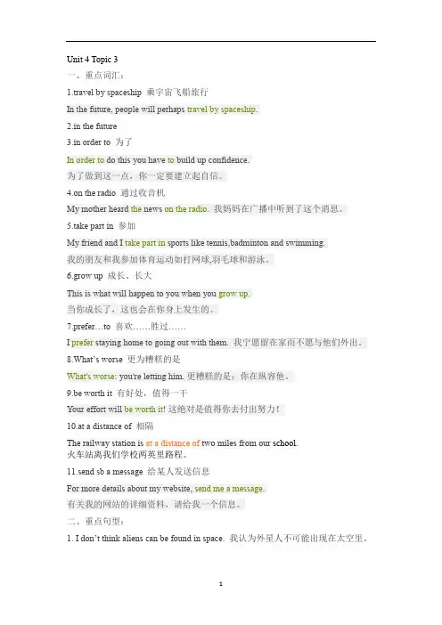 仁爱版九年级上册英语 Unit 4 Topic 3 知识点