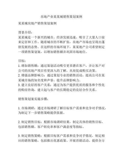房地产业某某城销售策划案例