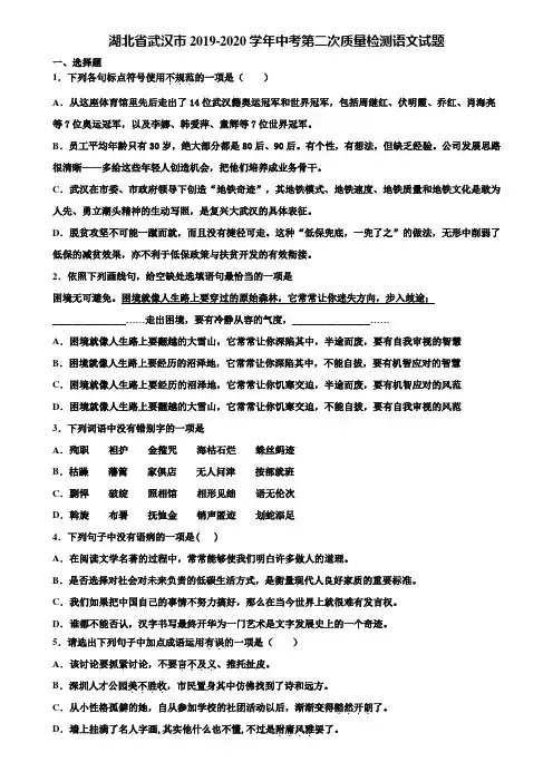 湖北省武汉市2019-2020学年中考第二次质量检测语文试题含解析