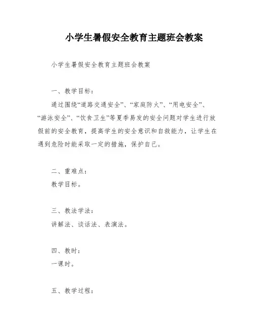 小学生暑假安全教育主题班会教案