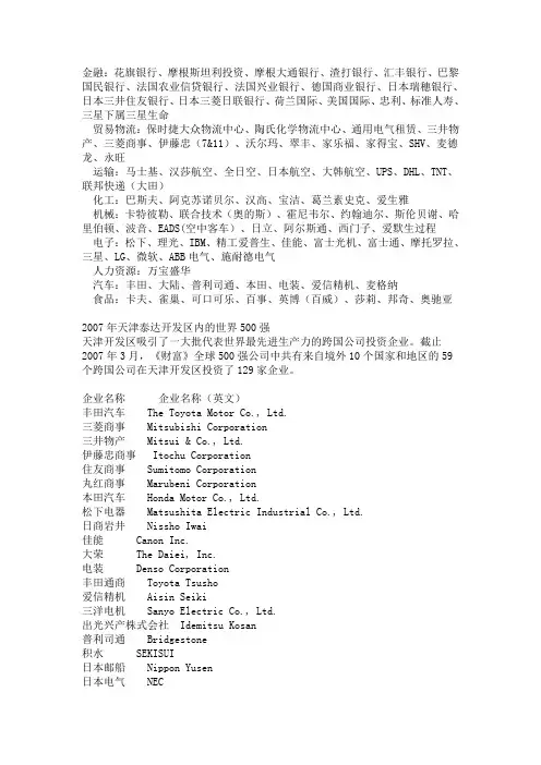 一些企业的名字对应英文名称