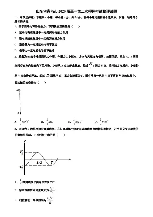山东省青岛市2020届高三第二次模拟考试物理试题含解析〖附15套高考模拟卷〗