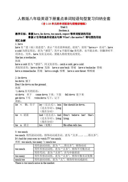 人教版八年级英语下册重点单词短语句型复习归纳全套