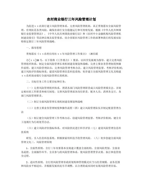 农村商业银行三年风险管理计划