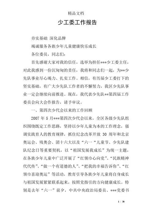 少工委工作报告