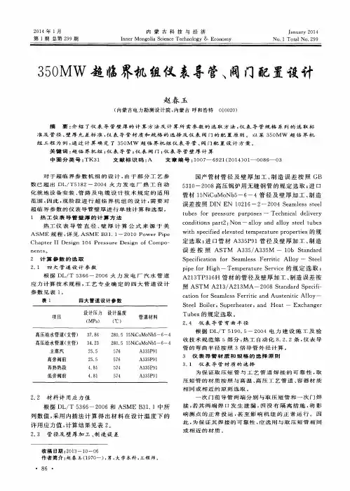350MW超临界机组仪表导管、阀门配置设计