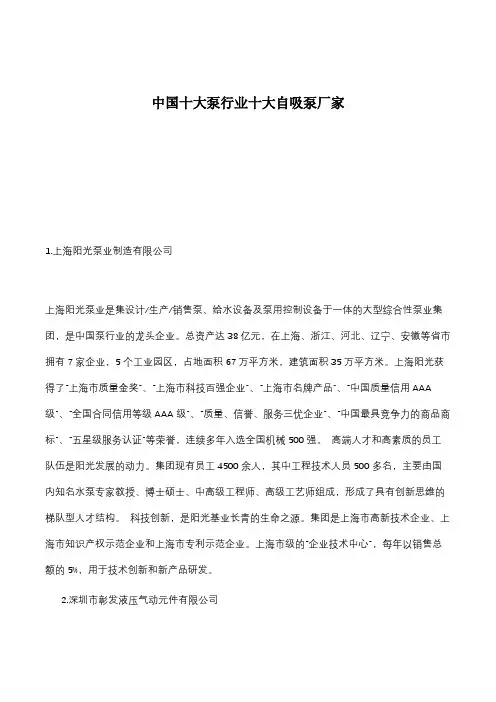 中国十大泵行业十大自吸泵厂家