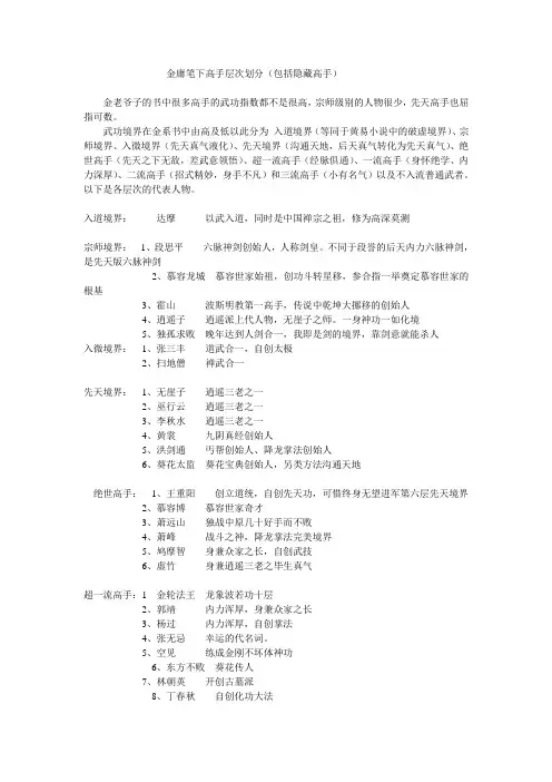 金庸笔下高手以及武学层次划分  精品