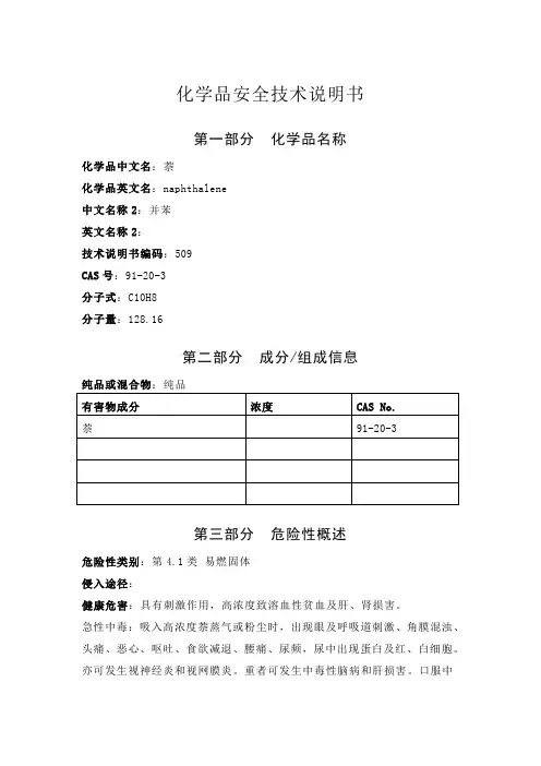 萘安全技术说明书