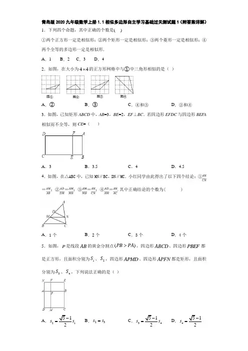 青岛版2020九年级数学上册1.1相似多边形自主学习基础过关测试题1(附答案详解)