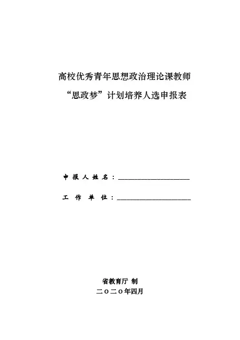 高校优秀青年思想政治理论课教师培养人选申报表