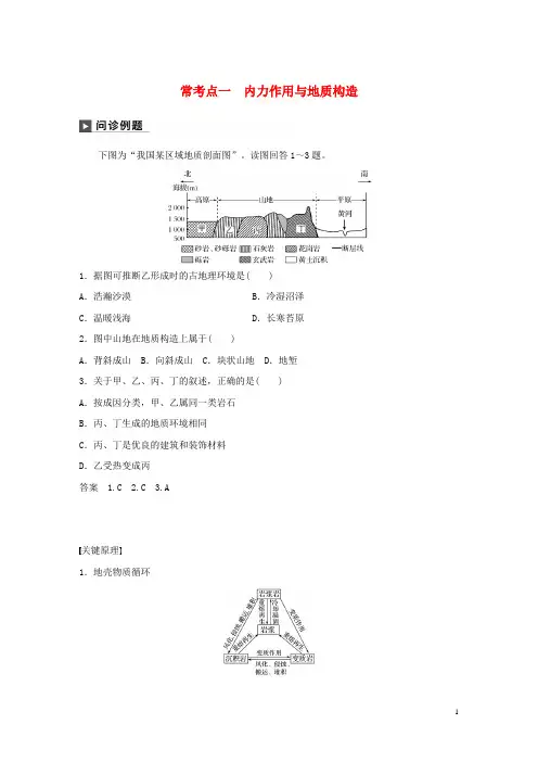 最新2019版高考地理二轮复习专题四 地质地貌原理 常考点一 内力作用与地质构造练习习题