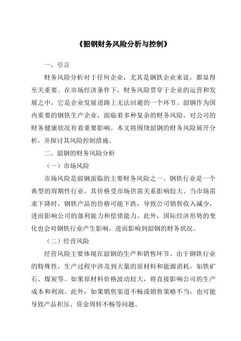 《韶钢财务风险分析与控制》