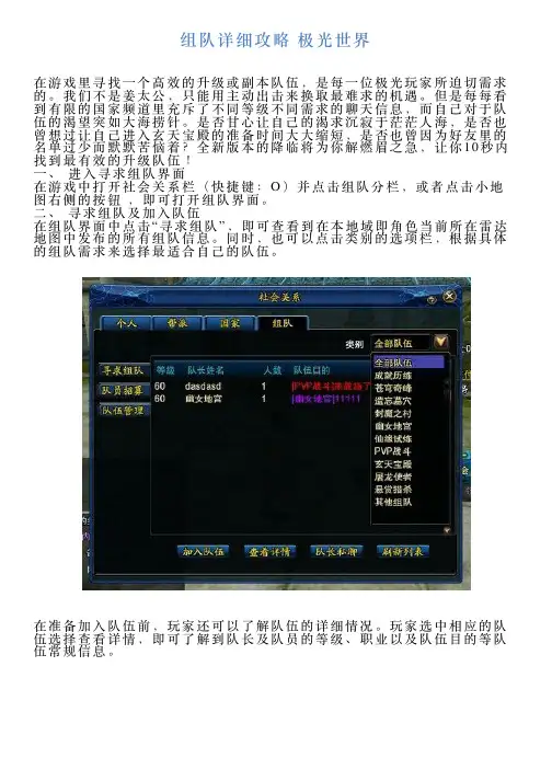 组队详细攻略极光世界