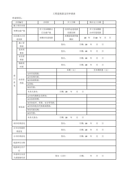 工程进度款支付申请表
