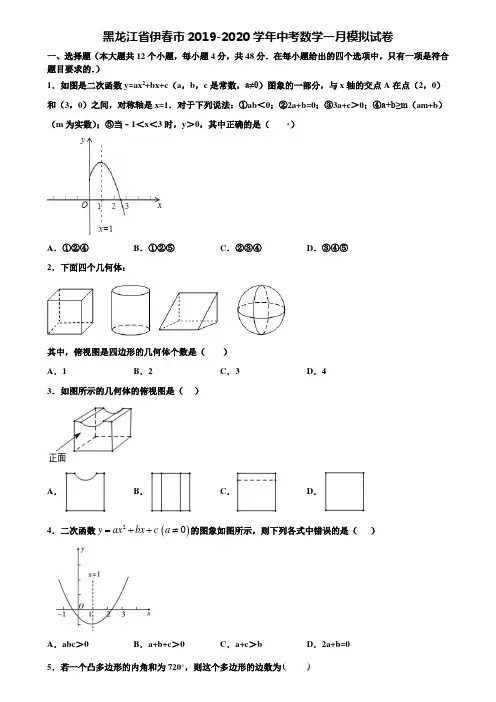 黑龙江省伊春市2019-2020学年中考数学一月模拟试卷含解析
