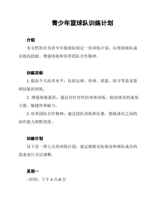 青少年篮球队训练计划