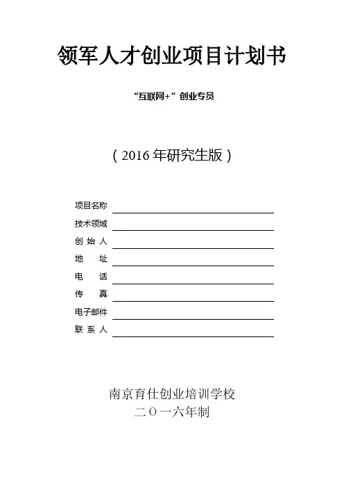 领军人才创业项目计划书