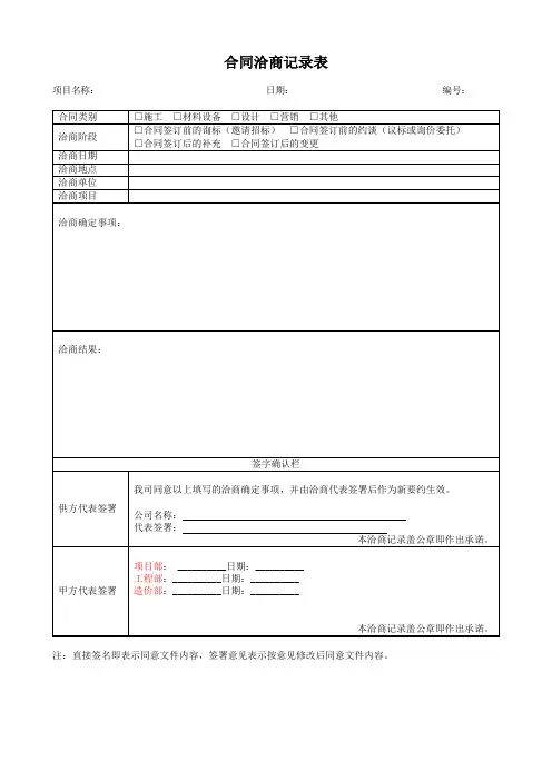 合同洽商记录表