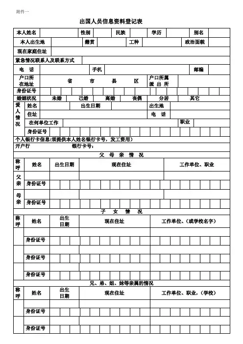出国人员信息资料登记表