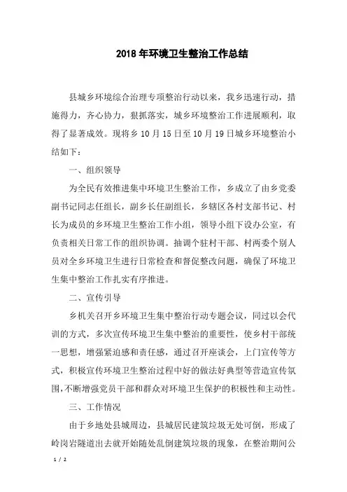 2018年环境卫生整治工作总结