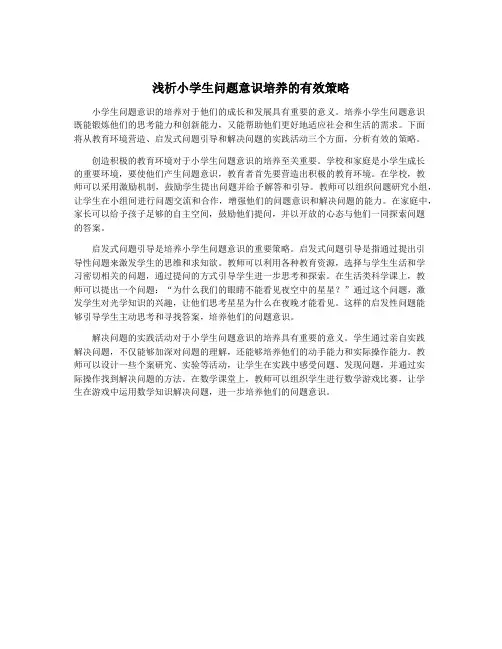 浅析小学生问题意识培养的有效策略