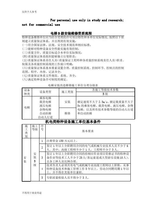 电梯安装维修B级资质条件
