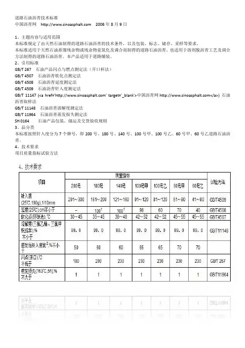 道路石油沥青技术标准
