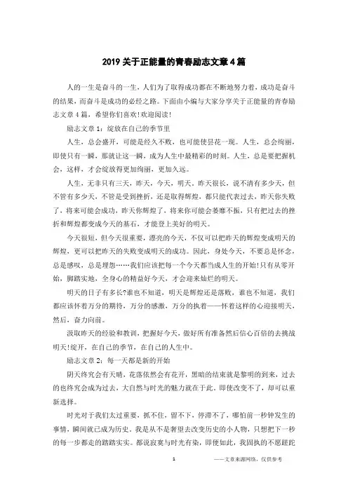 2019关于正能量的青春励志文章4篇